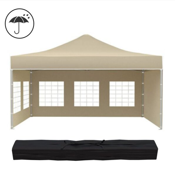 3x4,5 m Faltpavillon PREMIUM mit 4 Seitenwänden, beige