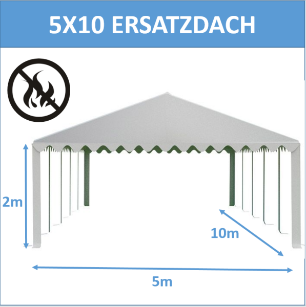 5x10 m Ersatzdach für Partyzelt Lagerzelt PREMIUM PVC, weiß
