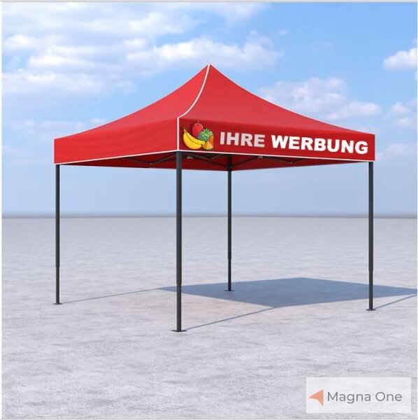 3x3 m Faltpavillon ECONOMY ohne Seitenwände, rot, mit Bedruckung
