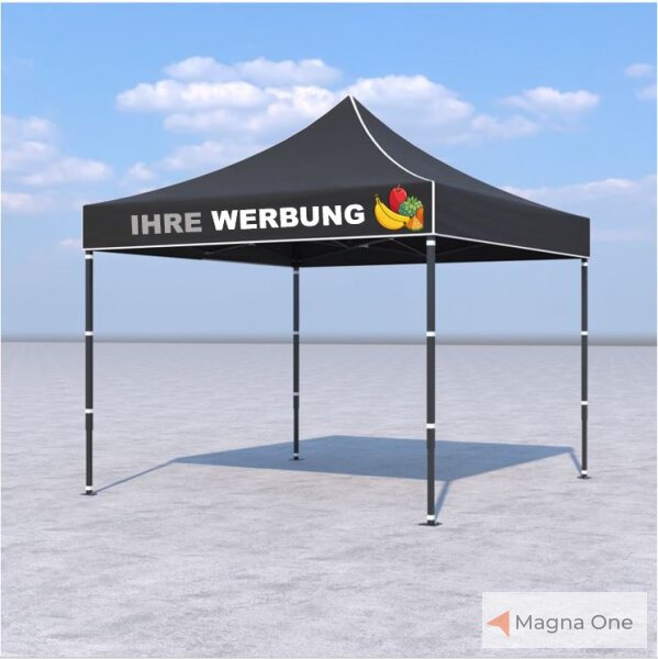 3x3 m Faltpavillon ECONOMY ohne Seitenwände, schwarz, mit Bedruckung
