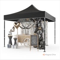 3x3 m Faltpavillon ECONOMY mit 3 Seitenwänden, schwarz, mit Bedruckung