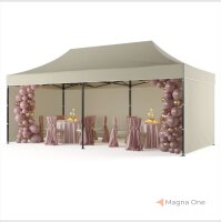 3x6 m Faltpavillon ECONOMY mit 3 Seitenwänden, beige, mit Bedruckung