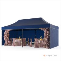 3x6 m Faltpavillon ECONOMY mit 3 Seitenwänden, blau, mit Bedruckung