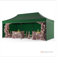 3x6 m Faltpavillon ECONOMY mit 3 Seitenwänden, grün, mit Bedruckung