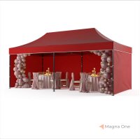 3x6 m Faltpavillon ECONOMY mit 3 Seitenwänden, rot, mit Bedruckung