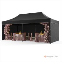 3x6 m Faltpavillon ECONOMY mit 3 Seitenwänden, schwarz, mit Bedruckung