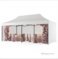 3x6 m Faltpavillon ECONOMY mit 3 Seitenwänden, weiß, mit Bedruckung