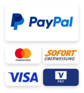sämtliche Zahlungsarten des Onlineshops wie PayPal, Kreditkarte, Sofort Überweisung oder V-Pay